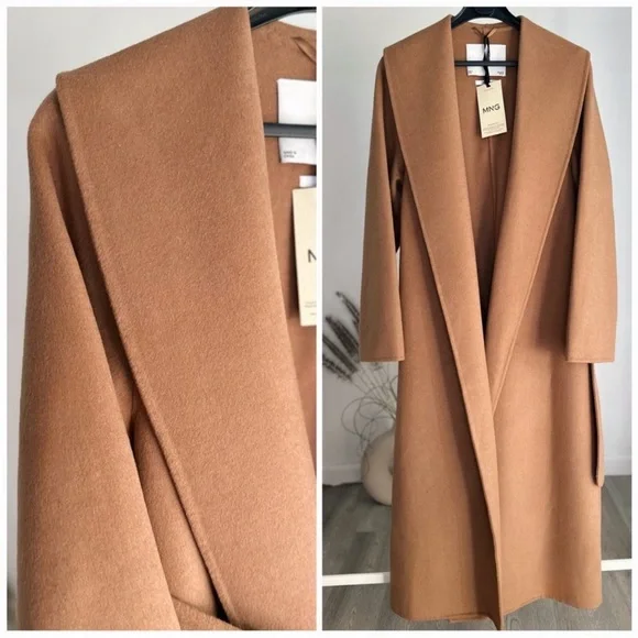 Iconic Mango 76% Wool Handmade Belted Coat Old Money - Picture 2 of 15